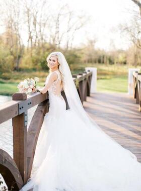 Wedding㊣美国代购 手作特别梦幻美丽浪漫永恒新娘白色薄纱婚纱