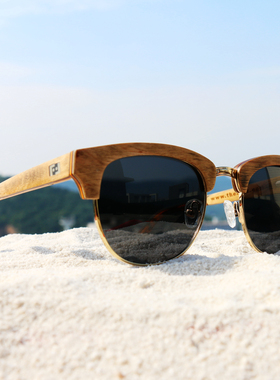 半木制太阳墨镜经典中性飞行员