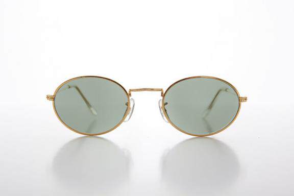 美国代购 Gold◇古着复古90年代椭圆形金色镜片金属框架太阳眼镜