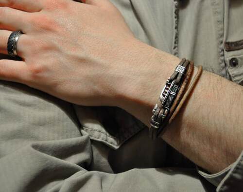 Bracelet㊣乌克兰代购 手作特别复古蒸汽朋克纯银皮革男士手镯