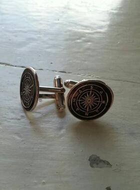 加拿大代购 Compass◇手作复古指南针男士礼物婚礼伴郎纯银袖扣