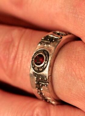 美国代购Diamonds◇手作复古工业风格白色钻石红色石榴石纯银戒指