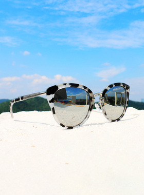 海外代购豹纹镜面防UVB太阳镜