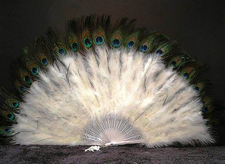 공작正USA 수제 매력적인 공작 깃털 데뷔 댄스 팬 홈 액세서리 공예 팬 구매