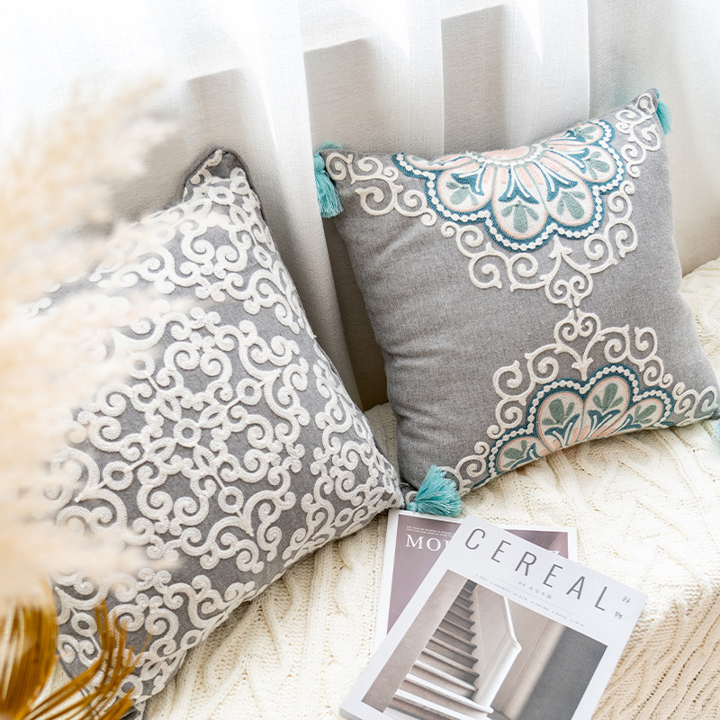 ins印度民族风客厅沙发抱枕灰色靠垫套不含芯床头靠枕飘窗腰靠垫