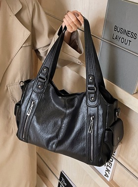 酷帅机车包女生皮包棕色欧美时尚简约大容量单肩斜挎包旅行包bags