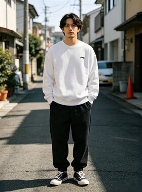 李宁跑步男子圆领时尚卫衣
