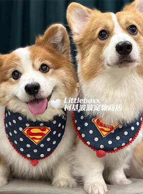 Littleboxx柯基波波波点牛仔超人口水巾小中大型犬可爱围脖定制