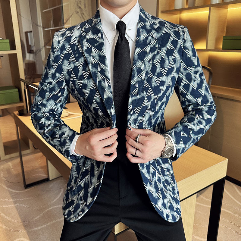 提花两粒扣小西装男修身西服外套