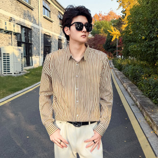 条纹长袖 衬衫 韩版 男士 青年潮流帅气个性 新款 修身 商务休闲中性 春季
