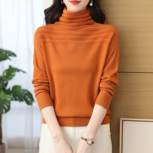 优媛昊艺春秋桑蚕丝羊绒高领针织衫 打底上衣透气毛衣 通勤气质修身