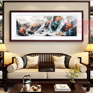 苏绣鸿运当头苏州纯手工刺绣成品挂画大幅山水风景客厅装 饰画中式