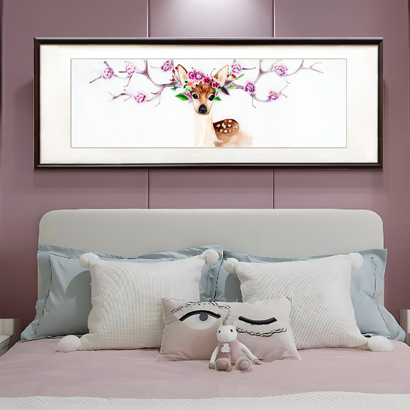 苏绣成品挂画小鹿苏州纯手工刺绣现代风欧式儿童卧室床头装饰画图片