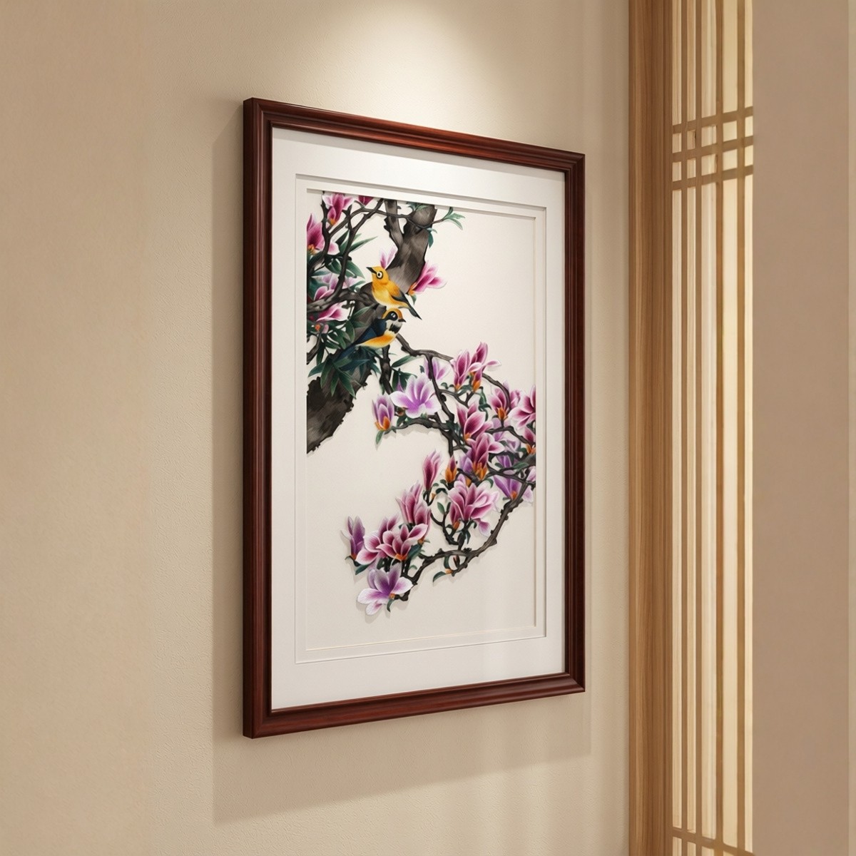 苏绣成品挂画玉兰花鸟背景墙玄关装饰画苏州纯手工刺绣新中式,居家布艺,苏绣,淘宝优惠券,粉丝福利购,淘宝优惠卷