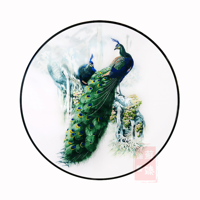 苏绣成品挂画孔雀客厅玄关装饰画苏州纯手工刺绣圆形中式欧式图片