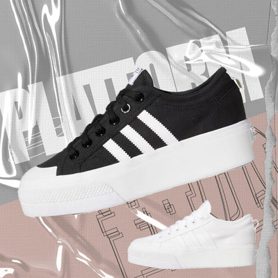 adidas低帮黑白经典厚底