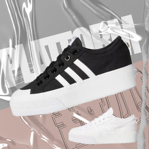 adidas低帮黑白经典厚底