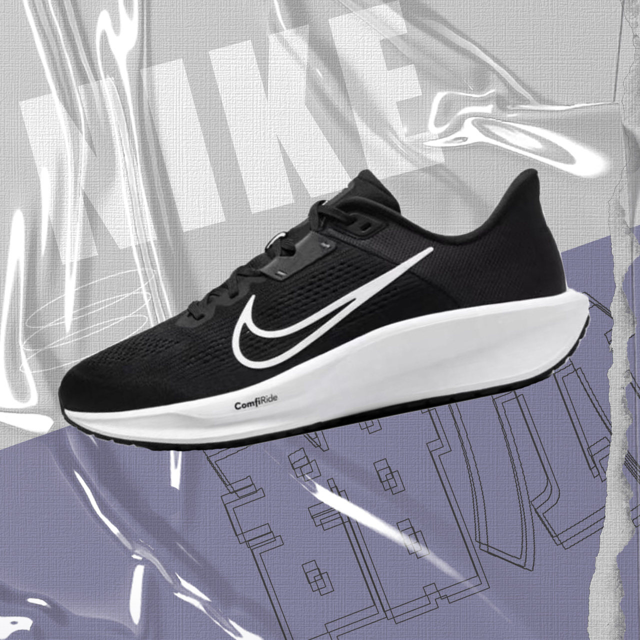 NIKE黑白灰舒适百搭休闲跑步鞋
