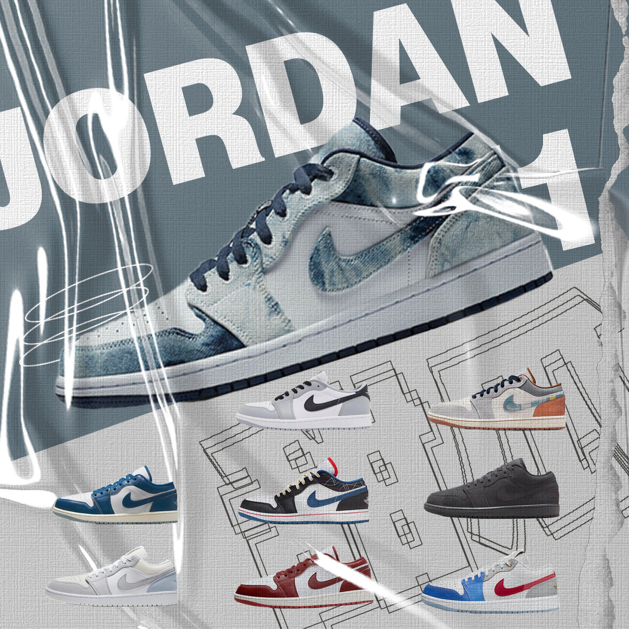 Air Jordan 1 Low AJ1 沙丘红黑脚趾白蓝色皮革牛仔复古篮球鞋