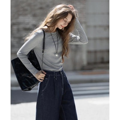 唐狮2025秋冬女圆领净色针织打底衫春秋打底衫女可外穿高级感洋气