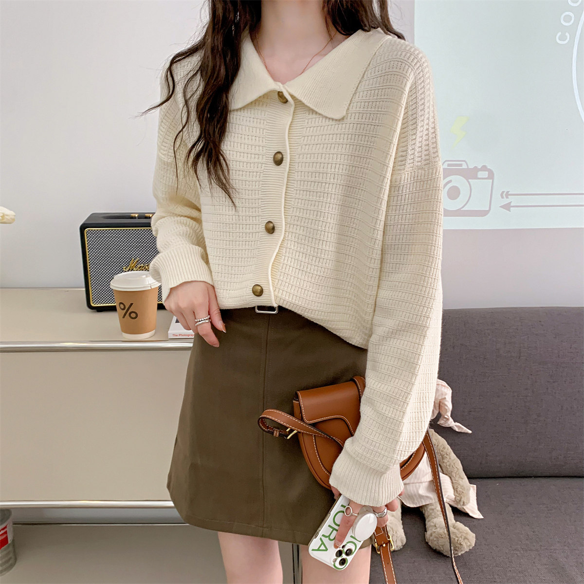 唐狮2026秋冬温柔风翻领显瘦针织开衫女春秋外套高级感小个子毛衣,女装/女士精品,毛衣,淘宝优惠券,粉丝福利购,淘宝优惠卷