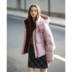 唐狮2026年秋冬款羽绒服女款女连帽左胸硅胶标短款羽绒服高级感