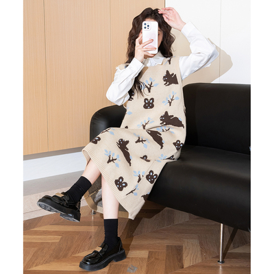 唐狮2025秋装新款连衣裙女装中长款针织马甲裙背心背带裙小个子X2