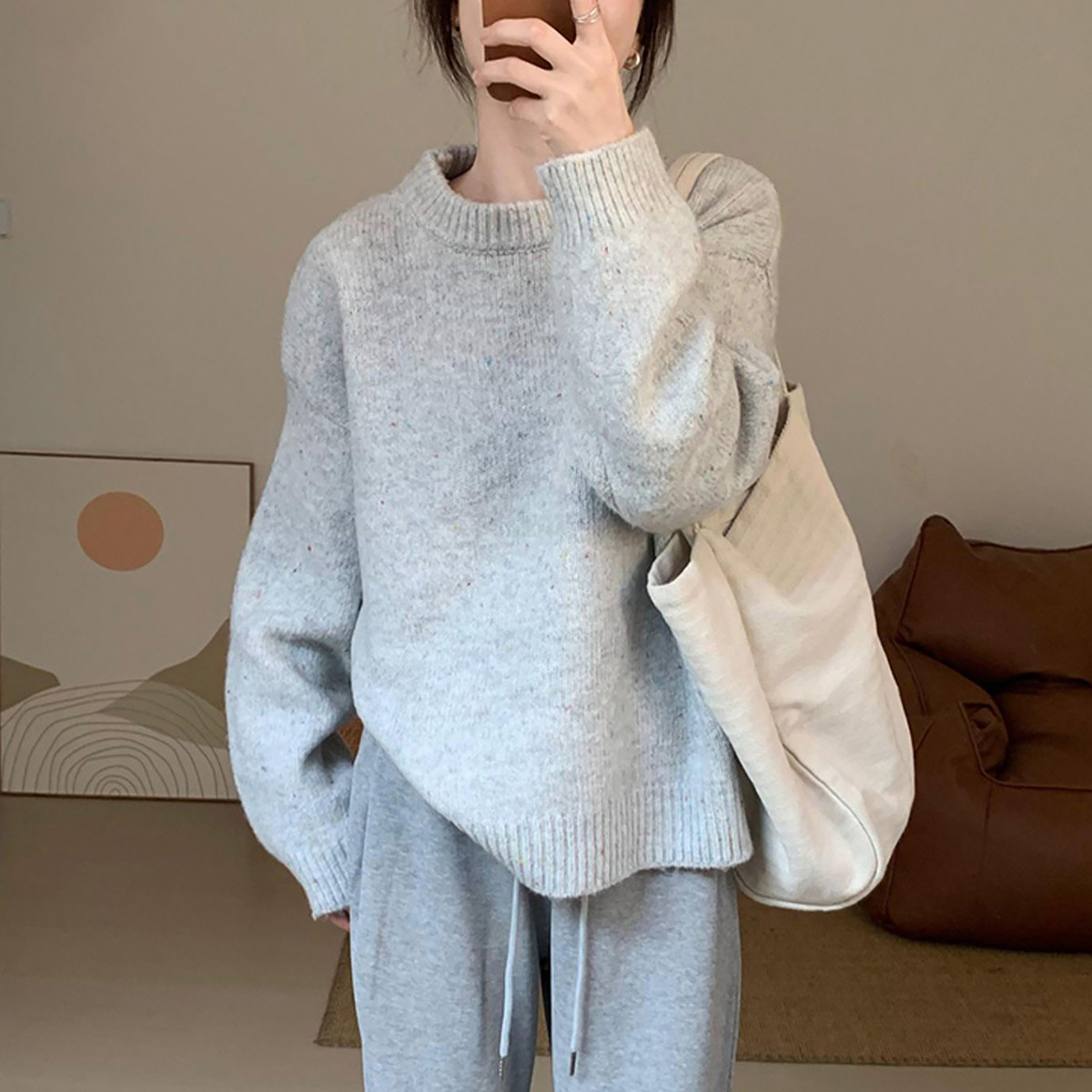 唐狮2026春秋简约风新型花纱圆领套头女针织衫毛衣甜美百搭通勤,女装/女士精品,毛针织衫,淘宝优惠券,粉丝福利购,淘宝优惠卷