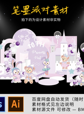 星黛露达菲熊主题宝宝宴生日周岁满月气球派对背景舞台设计源素材