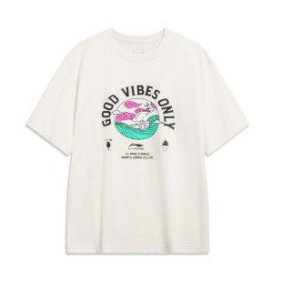 纯棉圆领短袖 李宁2025夏季 情侣装 男女同款 卡通印花T恤AHST033 新款