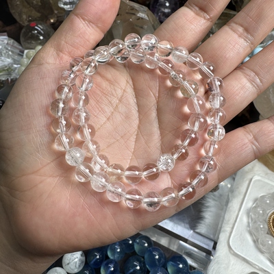 福利 山南老矿藏晶水晶双圈手链7mm