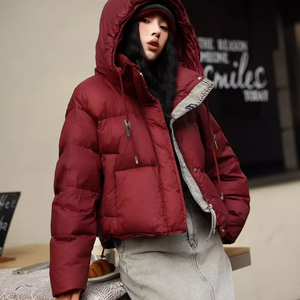 欧货时尚连帽羽绒服女2024新款冬季拼接宽松加厚白鸭绒保暖外套潮