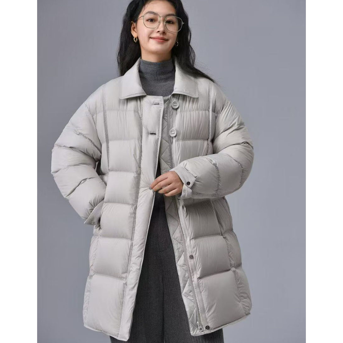 聚酯纤维中长款翻领羽绒服保暖