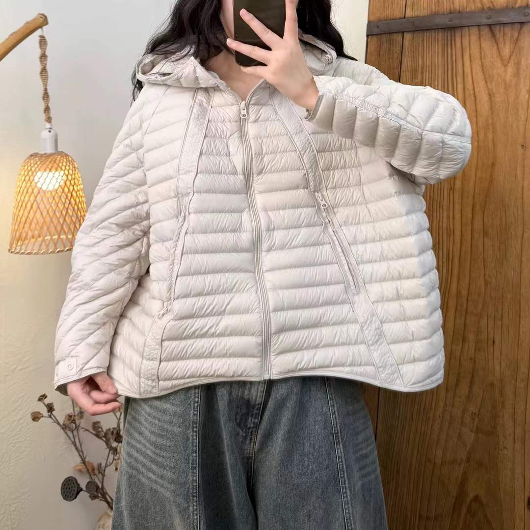 羽绒服女2025秋冬装时尚连帽休闲百搭口袋拉链蝙蝠衫轻薄款外套潮