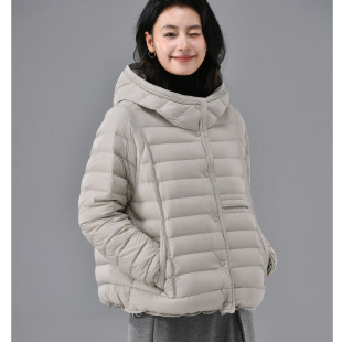 正品2025冬装新款90白鸭绒羽绒服女休闲时尚连帽排骨感保暖外套潮