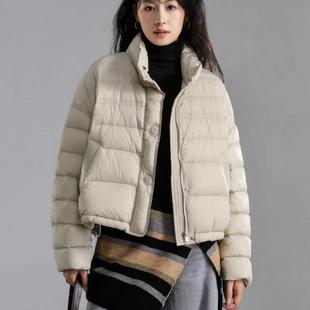 吸铁石立领保暖小个子外套潮 90白鸭绒羽绒服女落肩袖 2024冬装 时尚
