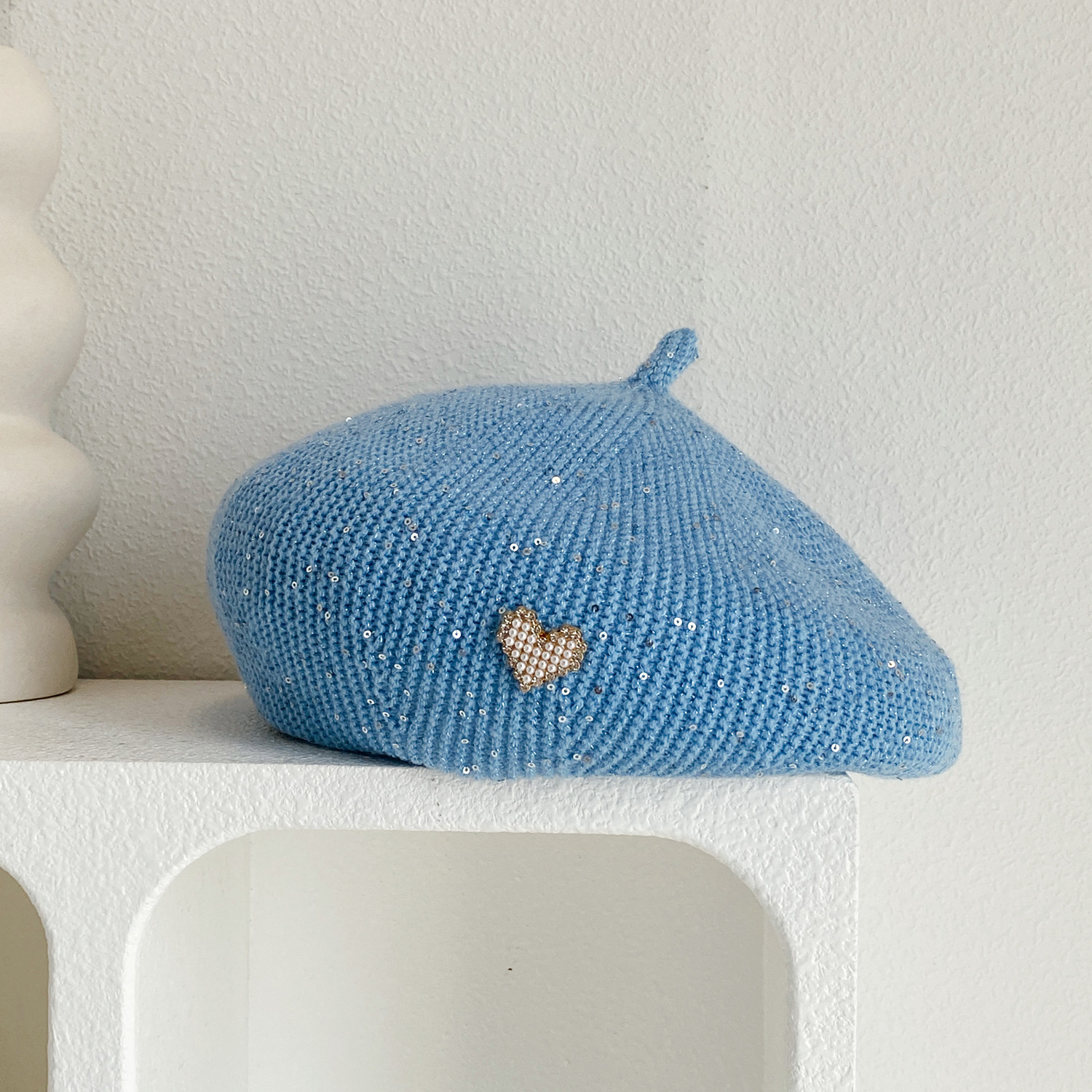 日系复古亮片贝雷帽珍珠画家帽女