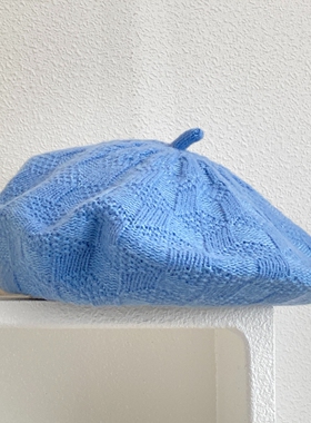 英伦风纯色菱格毛线针织贝雷帽女冬季韩版百搭复古显脸小画家帽子