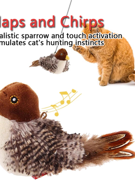 Pet Toys Cat Toys Flapping Bird Sparrow Lifelike Chirp Tweet