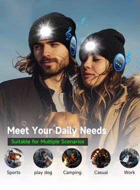 Bluetooth Beanie with Light Musical Knit Hat with Headphones