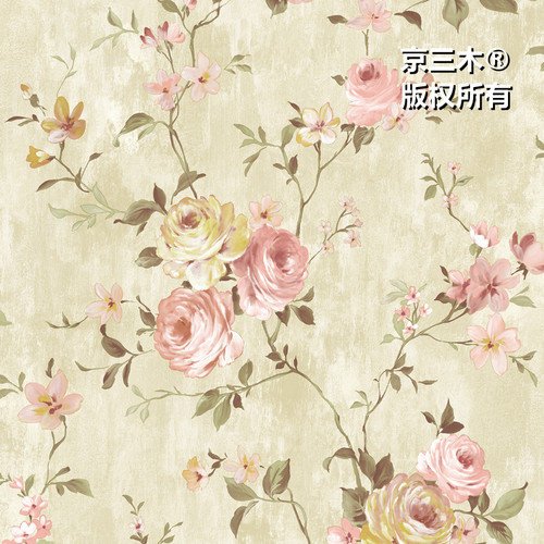 京三木 精选美式田园玫瑰藤花纯纸墙纸 约克卧室背景墙壁纸 现货