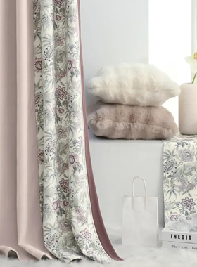 母婴成品定制窗帘 柔软垂感 紫色卷草纹 棕榈树叶印花棉麻面料 SJ