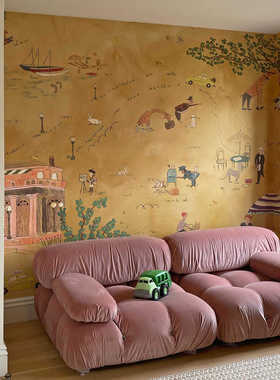 出口品质儿童壁画 卡通宝宝房工艺壁布 环保进口油墨 黄色粉色L13