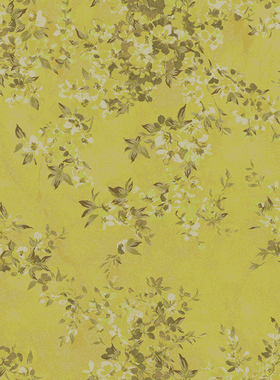 京三木 法式油画效果繁花无缝墙布 复古墨绿色亮黄色卧室背景墙
