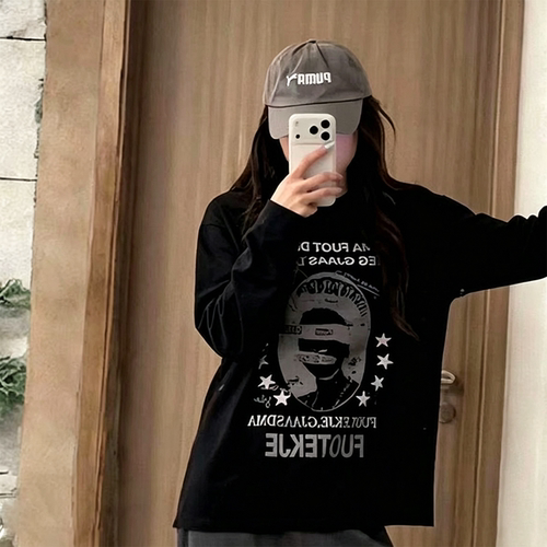 秋冬新款女休闲字母印花长袖t恤