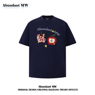 T恤男女纯棉重磅宽松情侣半袖 百搭上衣 MW苹果印花短袖 Abundant