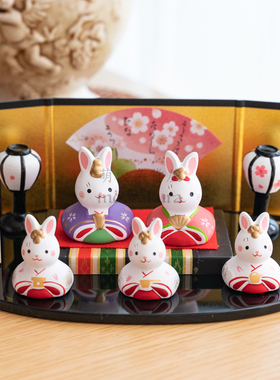 药师窑陶土招福摆件兔子人偶桌面