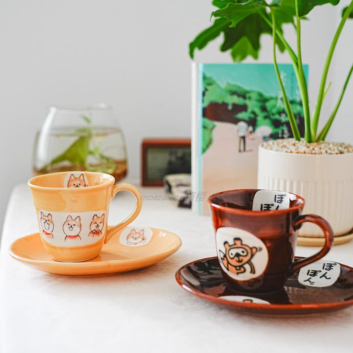 日本制美浓烧可爱柴犬狸猫浣熊马克杯抹茶碗咖啡杯牛奶杯送礼自用