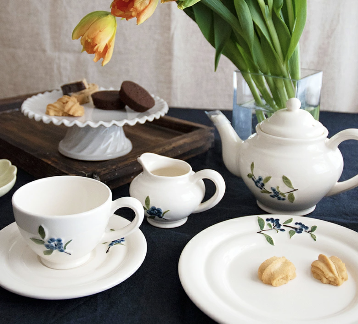 日本进口 Studio M' 复古蓝莓陶瓷茶壶咖啡杯红茶杯马克杯点心餐