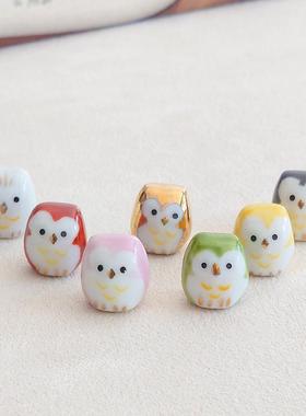 日本京都龙虎作陶土开运招财招福猫头鹰迷你桌面车载鱼缸盆景摆设
